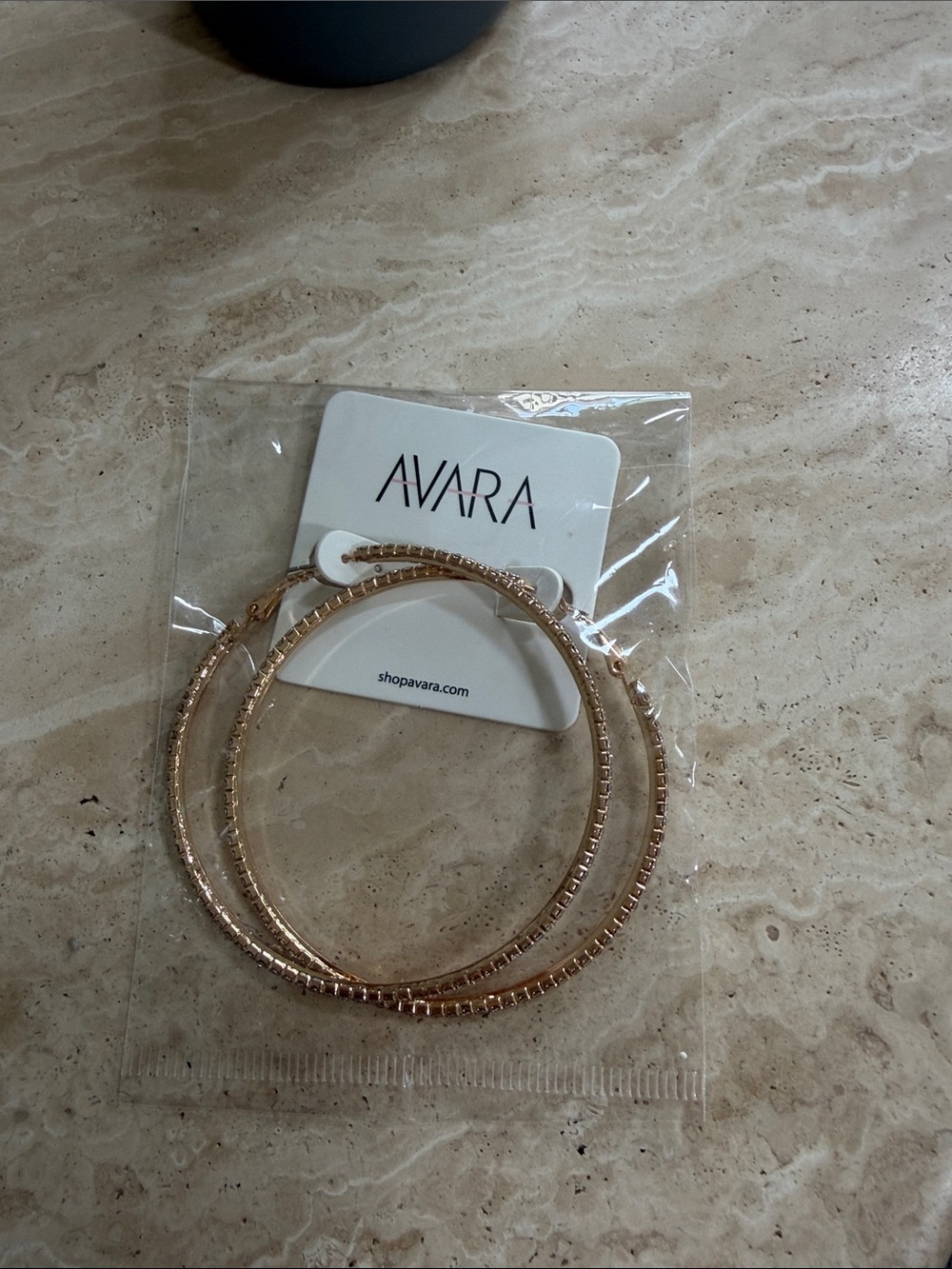 Gold Rhinestone Hoop Earrings - Picture 3 of 4
